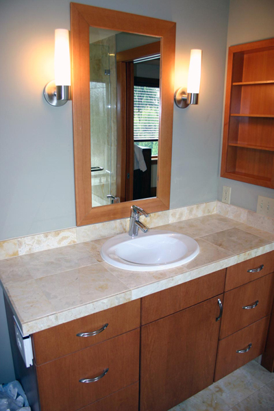 Customized vanity with matching mirror and medicine cabinet