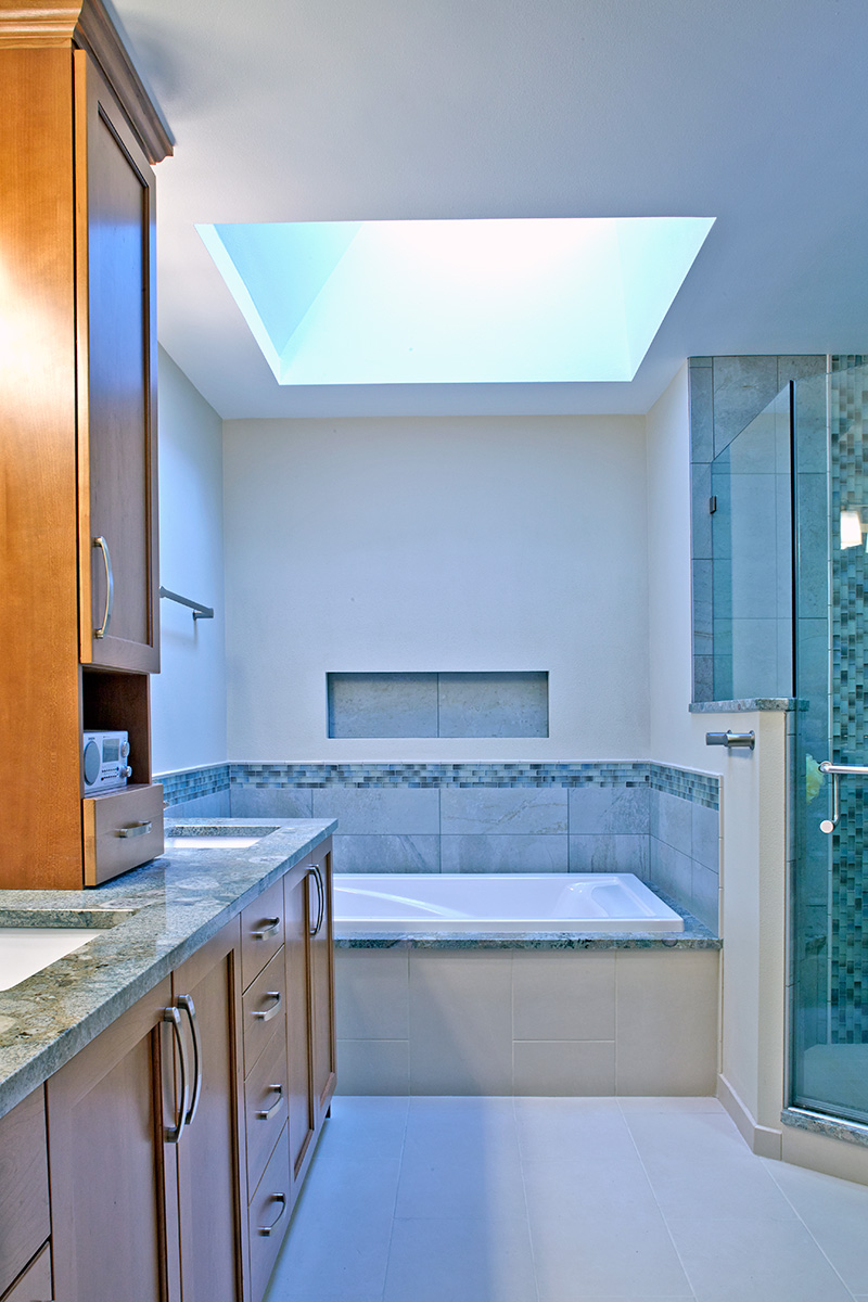 Custom-built recessed niche for soaking tub area