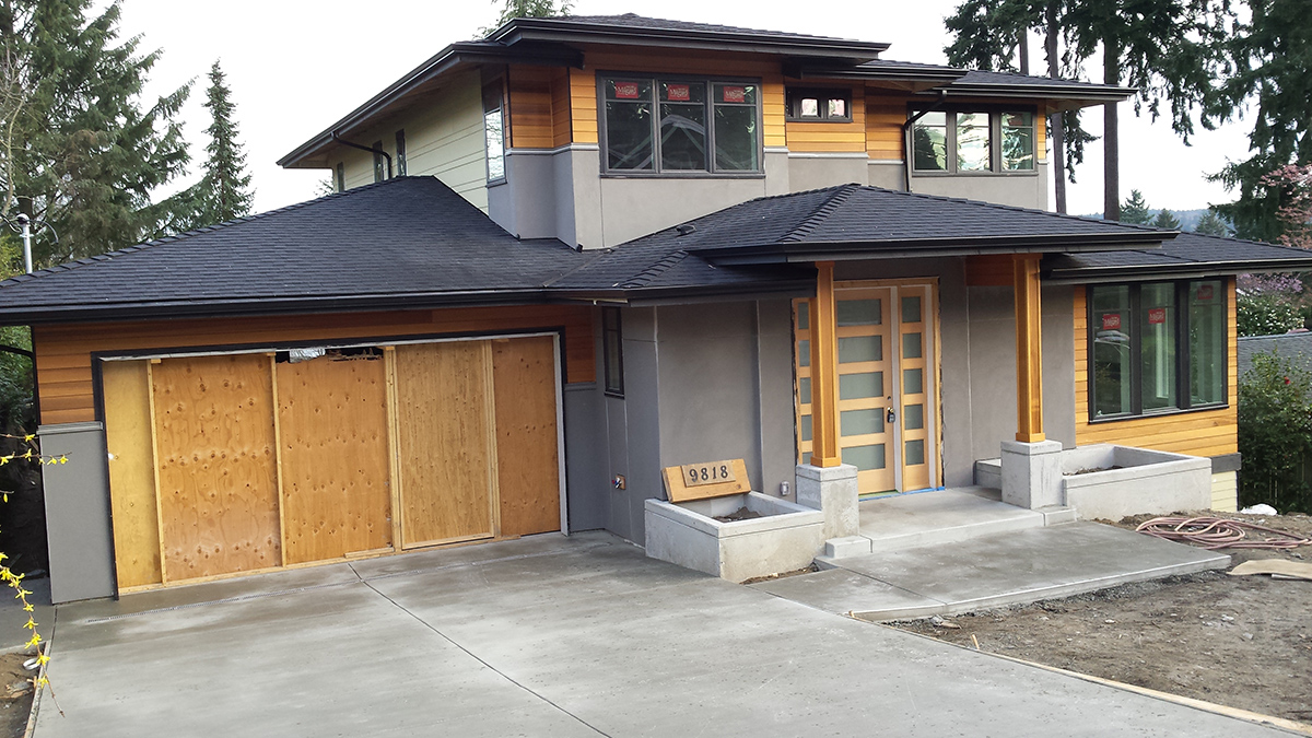 We created a stucco exterior with clear cedar trim accents