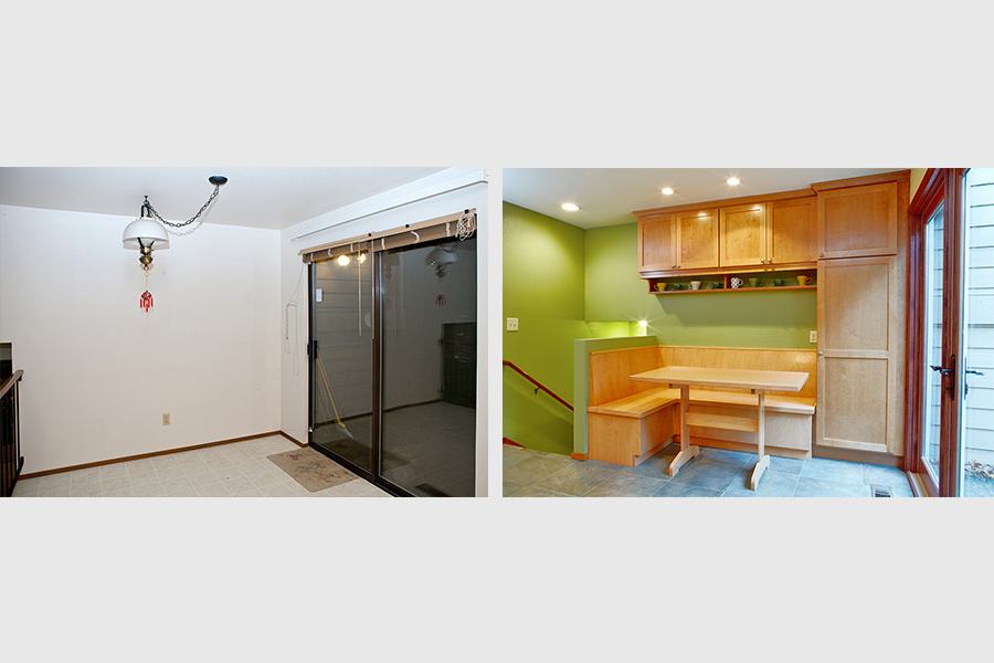 Before (left) and after (right). Added eating nook area.