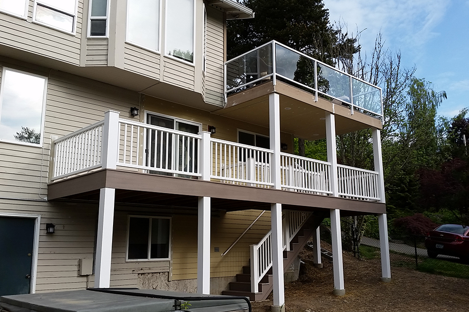 We built a custom three story deck complete with outdoor lighting on the second floor